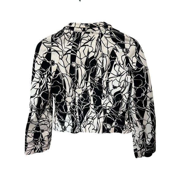 St. John Sport Black & White Floral Zip-Up Jacket Womens P Cotton Blend - Picture 4 of 9